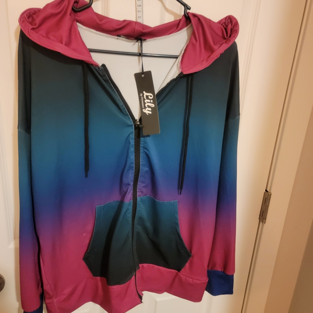 NWT WOMENS Lily by firmiana hooded activewear ombre jacket sz XL. - Picture 10 of 12